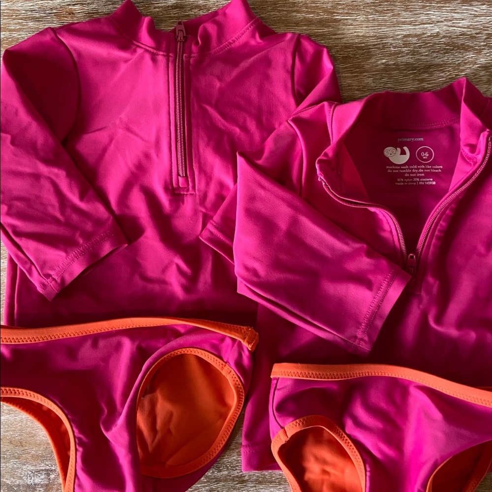 Set of two primary rash guards/ swimsuits